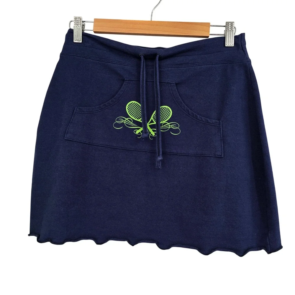 4th Set Sally Womens Navy Blue Tennis Skirt Lettuce Hem Graphic Mini Size‎ M